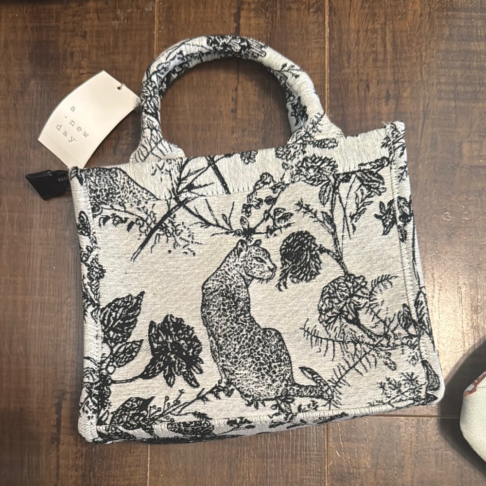 A New Day Black and White Botanical Print Tote